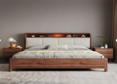 Premium Solid Wood Bed with Ambient Lighting
